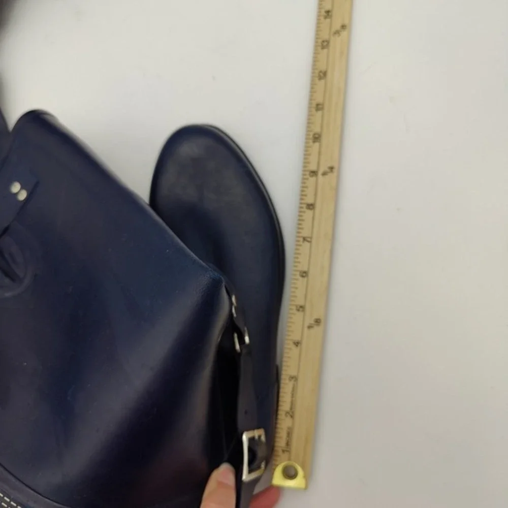 Steve Madden Womens Moto Equestrian Tall Rain Boot 10 Navy Tsunami Harness Zip